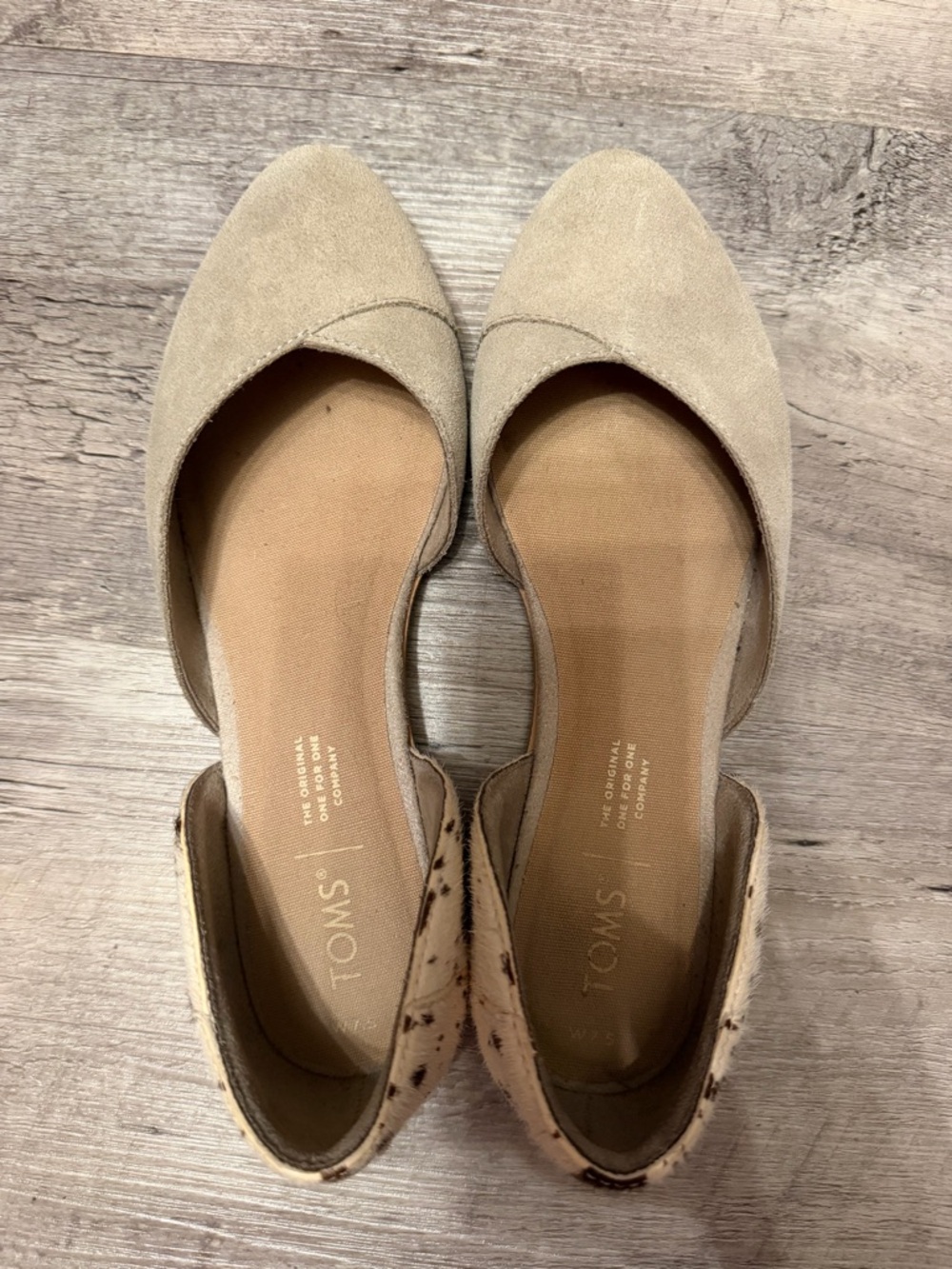 TOMS Tan Suede D'Orsay Flats with Spotted Heel